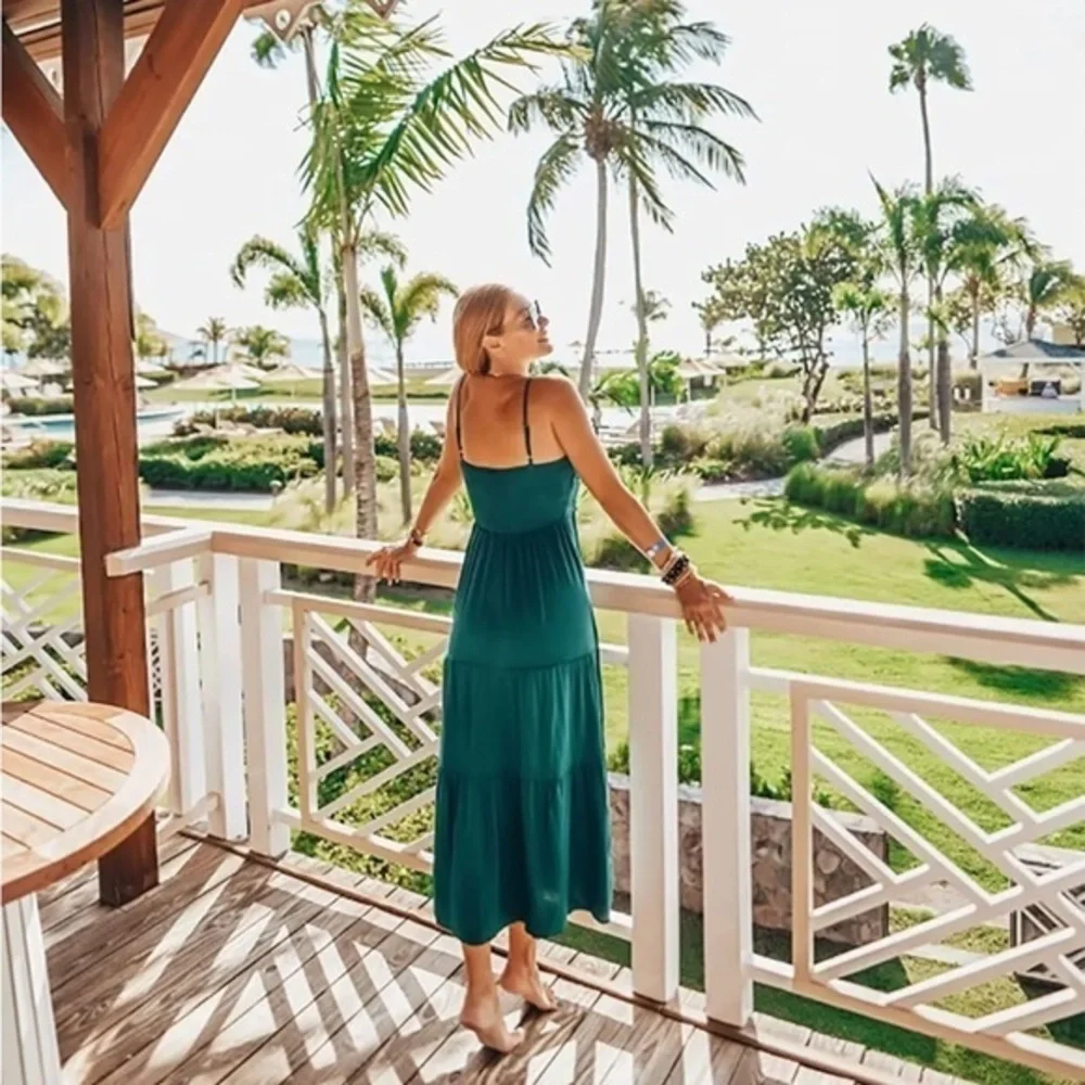 Dokuritu Beach Crochet Lace Green Maxi Dress Strappy‎ Summer Women’s Small NWT